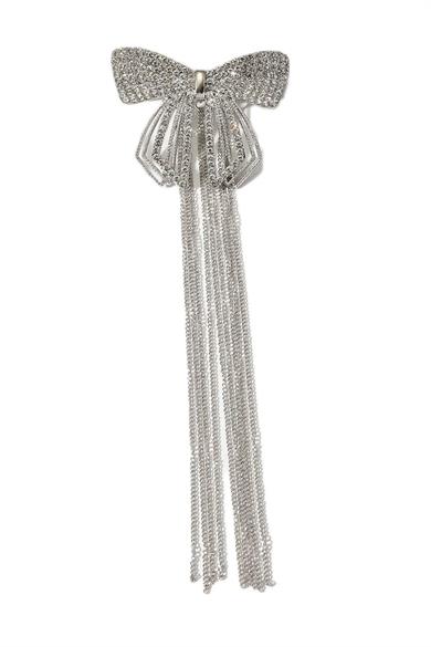 Gümüş Renk Kurdele Figürlü Taş Detaylı Sallantılı Otomat Toka