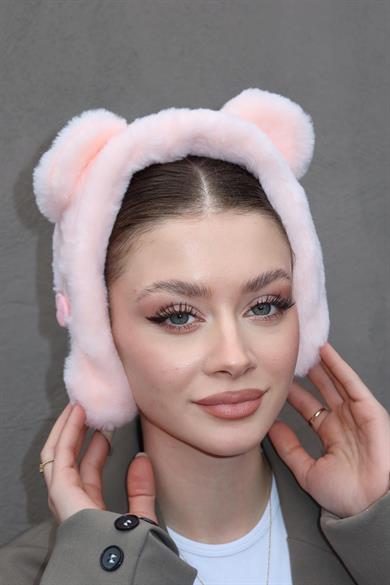 Açık Pembe Renk Tavşan Figürlü Peluş Çocuk Kulaklık