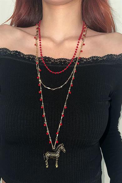 Altın Renk Zebra Figürlü Tasarım Kolye