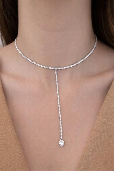 Gümüş Renk 14K Altın Kaplama Vip Choker Kolye