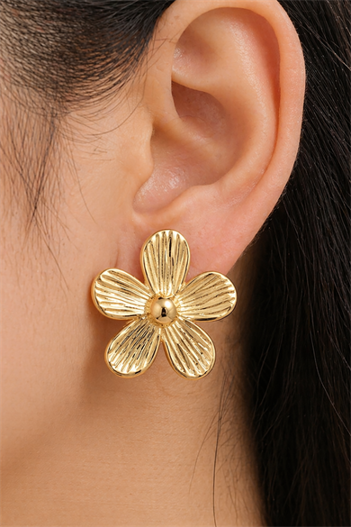 Altın Renk Çiçek Figürlü Küpe (Çift)