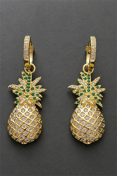 Altın Renk Ananas Figürlü Küpe (Çift)
