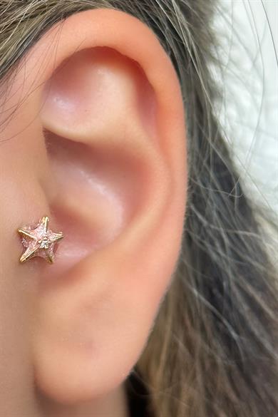 Altın Renk Yıldız Figürlü Çelik Tragus/Kıkırdak Küpe/Piercing (Tek)