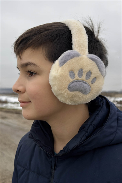 Krem Renk Pati Figürlü Peluş Erkek Çocuk Kulaklık
