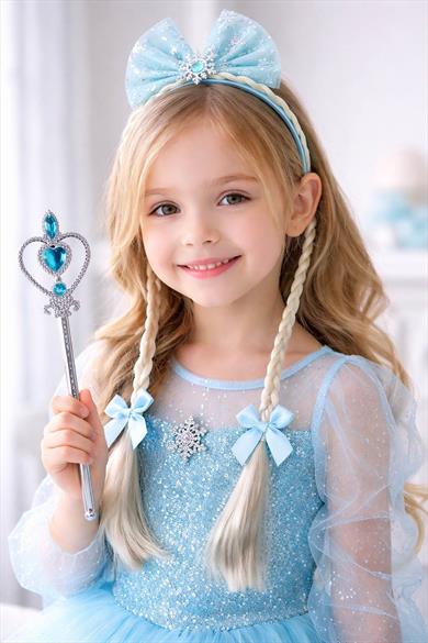 Mavi Renk Örgülü Taç/Asa Set