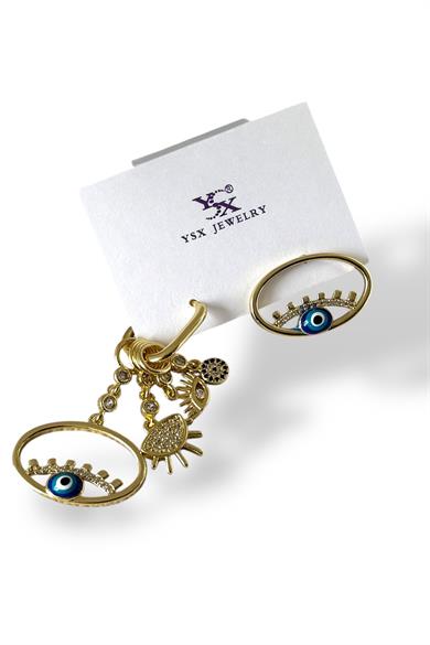 Gümüş Renk Taş Detaylı 3lü YSX Küpe Set