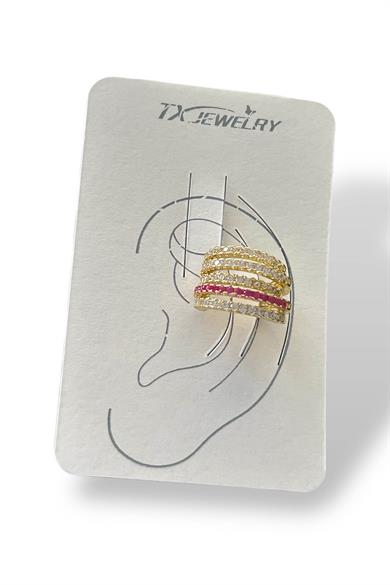 Altın Renk Taş Detaylı 14K Altın Kaplama TX Ear Cuff (Tek)