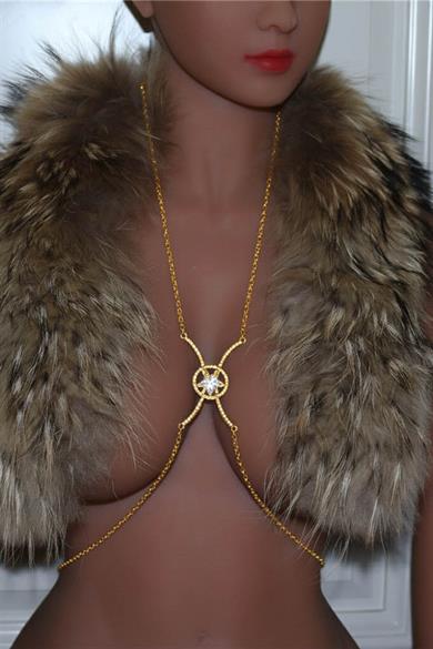 Altın Renk Taş Detaylı Tasarım Vücut Aksesuarı