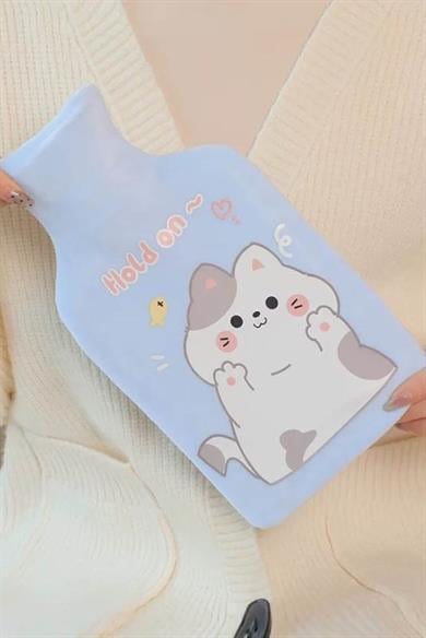 Mavi Renk Kedi Figürlü Peluş Sıcak Su Torbası