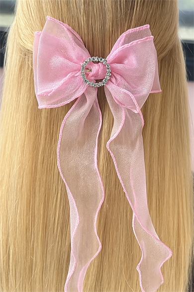 Pembe Renk Taş Detaylı Kurdele Figürlü Otomat Toka