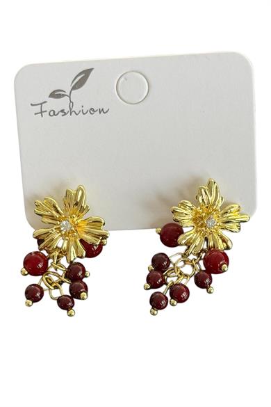 Altın Renk Çiçek Figürlü Sallantılı Küpe (Çift)