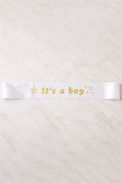 Beyaz Renk Its A Boy Yazılı Kuşak Kurdelesi 