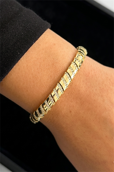 Altın Renk Taş Detaylı 14K Altın Kaplama CM Bileklik