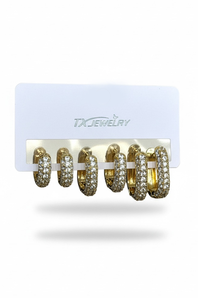 Altın Renk 6lı Taş Detaylı TX 14K Altın Kaplama Küpe Set
