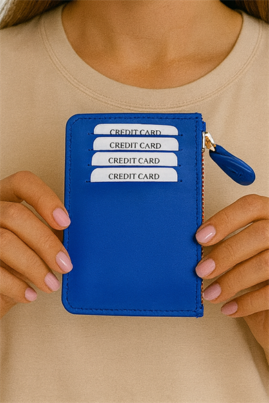 Mavi Renk Deri Kadın Cüzdan/ Kartlık