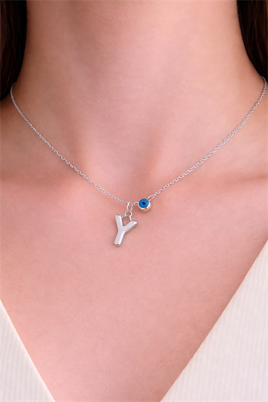 Gümüş Renk Y Harf Çelik Kolye