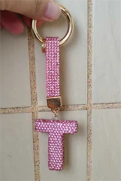 Pembe Renk T Harf Taşlı Çanta Charm/ Anahtarlık