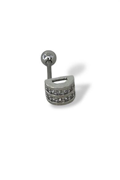 Gümüş Renk Taş Detaylı Çelik Tragus/Kıkırdak Küpe/Piercing (Tek)