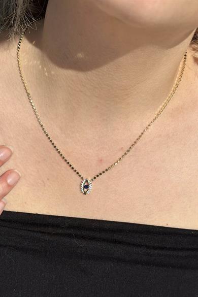 Altın Renk Göz Figürlü 14K Altın Kaplama Vip Ezme Zincir Kolye