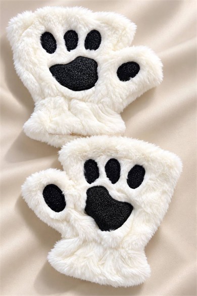 Beyaz Ve Siyah Renk Patili Peluş Eldiven