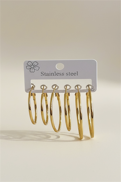 Altın Renk 6lı Halka Detaylı Çelik Küpe Set