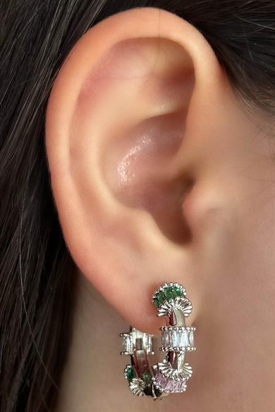 Gümüş Renk Taş Detaylı YSX Küpe (Çift)