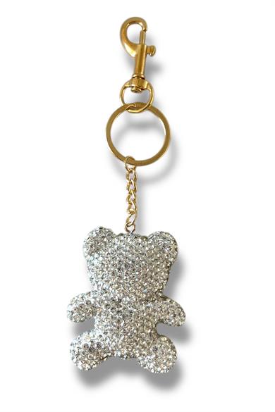 Altın Renk Ayıcık Figürlü Gümüş Renk Taş Detaylı Çanta Charm/ Anahtarlık