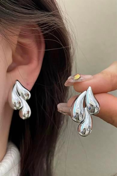 Gümüş Renk Damla Figürlü Çelik Küpe (Çift)