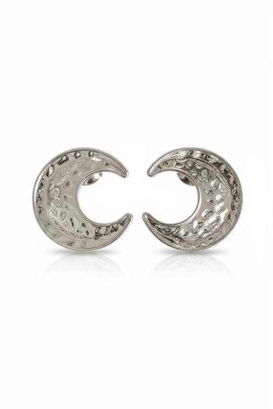 Gümüş Renk Ay Figürlü Çelik Küpe (Çift)