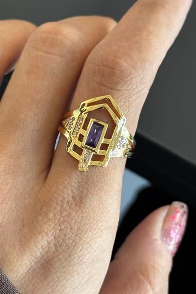 Altın Renk Taş Detaylı Ayarlanabilir Yüzük