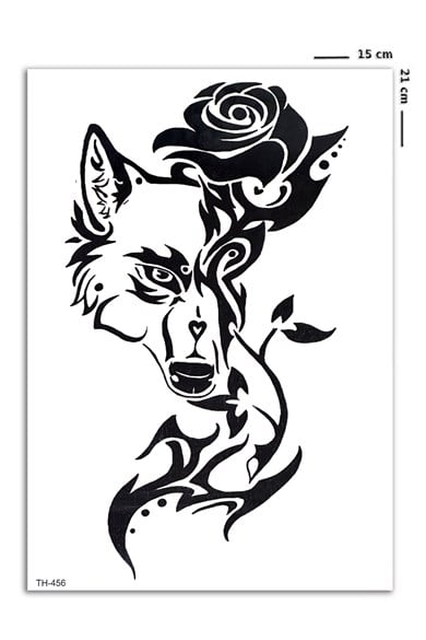 Gerçekçi Geçici Tribal Kurt Ve Gül Dövme Tattoo