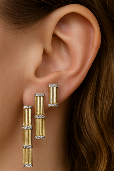 Altın Renk Taş Detaylı VİP 3lü YSX Küpe Set 