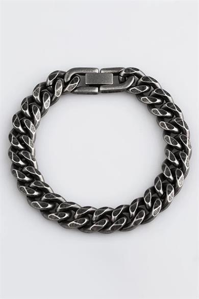 Gümüş Renk Zincir Detaylı Çelik Erkek Bileklik