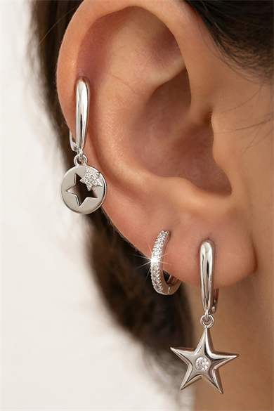 Gümüş Renk Yıldız Figürlü 3lü YSX Küpe Set