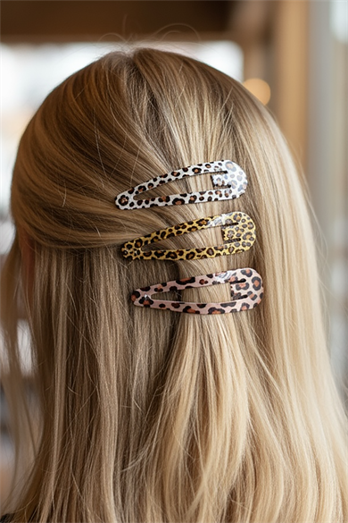 Karışık Renk Leopar Desenli Yan Toka