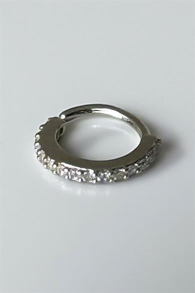 Gümüş Renk Taş Detaylı Çelik Halka Tragus/Kıkırdak Küpe/Piercing (Tek)