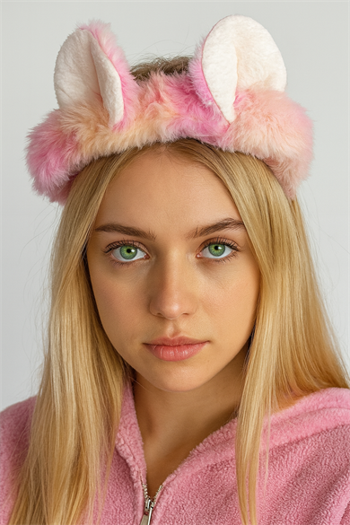 Karışık Renk Kulak Figürlü Peluş Saç Bandı