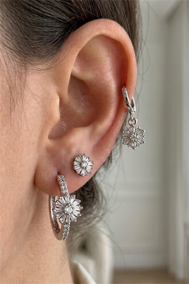 Gümüş Renk Taş Detaylı 3lü YSX Küpe Set