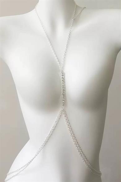 Gümüş Renk Taş Detaylı Tasarım Vücut Aksesuar