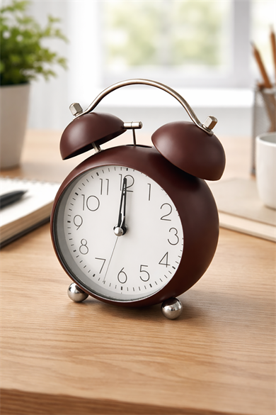 Bordo Renk Mini Dekoratif Işıklı Alarmlı Yuvarlak Masa Saati