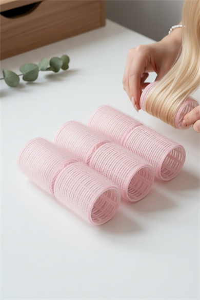Pembe Renk 6 Adet Bigudi Cırtlı/ Yapışkanlı Saç Bigudisi /Orta Boy