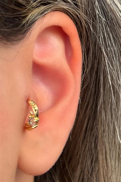 Altın Renk Taş Detaylı Çelik Halka Tragus/Kıkırdak Küpe/Piercing (Tek)