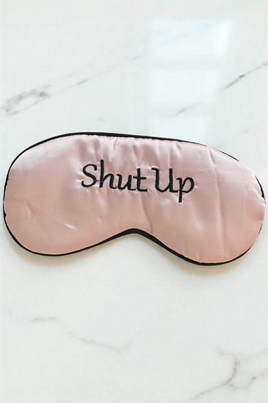 Pembe Renk Shut Up Yazılı Saten Uyku Bandı