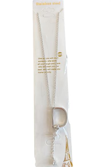 Gümüş Renk D Harfli Taş Detaylı Çelik Kolye