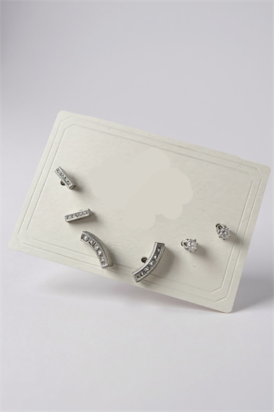 6lı Gümüş Renk Taş Detaylı Küpe Set