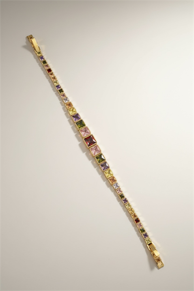 Altın Renk Renkli Taş Detaylı 14K Altın Kaplama CM Bileklik