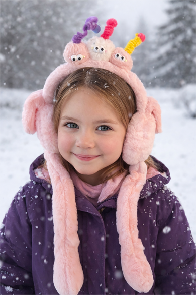 Pembe Renk Canavar Figürlü Kulakları Oynayan Peluş Kulaklık