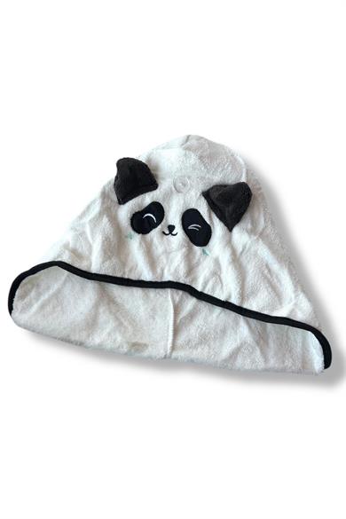 Beyaz Renk Panda Figürlü Saç Havlusu/ Bonesi Lastikli