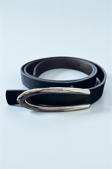 Gümüş Renk Deri Detaylı Kadın Kemer