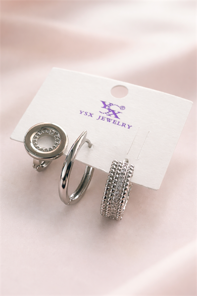 Gümüş Renk 3lü YSX Küpe Set